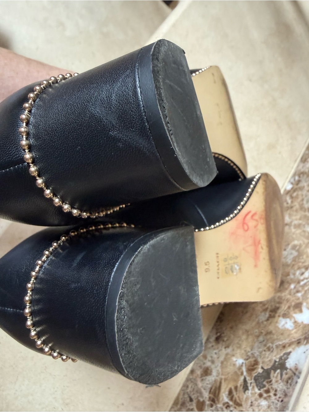 Coach Black Pointed Low Block Heel Pumps with Gold Stud Trim - Picture 16 of 16
